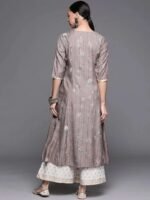 Grey Printed Cotton Silk Kurta - Image 4