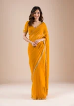 Mustard Stonework Chiffon Saree - Image 2