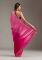 Rani Pink Swarovski Satin Saree - Image 2