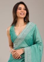 Sea Green Zariwork Soft Silk Saree